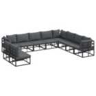 vidaXL Garden Sofa Set with Cushion 10 pcs Black Aluminium