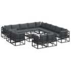 vidaXL Garden Sofa Set with Cushion 14 pcs Black Aluminium