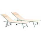 Beliani Set Of 2 Sun Loungers Soroni Reclining Metal Beige