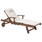 Beliani Sun Lounger With Cushion Amantea Premium Acacia Wood Light Beige