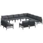 vidaXL Garden Sofa Set with Cushion 12 pcs Black Steel