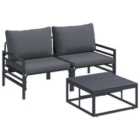 vidaXL Garden Sofa Set with Cushion 3 pcs Black Steel