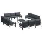 vidaXL Garden Sofa Set with Cushion 13 pcs Black Steel