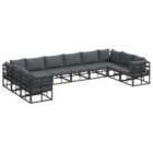vidaXL Garden Sofa Set with Cushion 10 pcs Black Aluminium