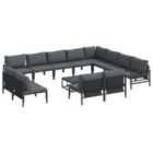 vidaXL Garden Sofa Set with Cushion 13 pcs Black Steel
