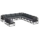 vidaXL Garden Sofa Set with Cushion 11 pcs Black Aluminium