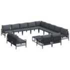 vidaXL Garden Sofa Set with Cushion 14 pcs Black Steel