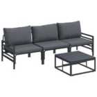 vidaXL Garden Sofa Set with Cushion 4 pcs Black Steel
