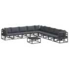 vidaXL Garden Sofa Set with Cushion 10 pcs Black Aluminium