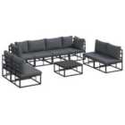 vidaXL Garden Sofa Set with Cushion 9 pcs Black Aluminium