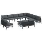 vidaXL Garden Sofa Set with Cushion 13 pcs Black Steel