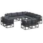 vidaXL Garden Sofa Set with Cushion 11 pcs Black Aluminium