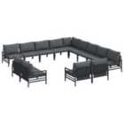 vidaXL Garden Sofa Set with Cushion 13 pcs Black Steel