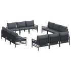 vidaXL Garden Sofa Set with Cushion 12 pcs Black Steel
