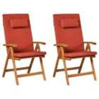 Beliani Set Of 2 Garden Chairs With Cushions Java Premium Acacia Wood Red