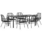 vidaXL 7 Piece Garden Dining Set Black Poly Rattan Glass
