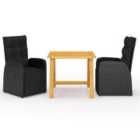 vidaXL 3 Piece Garden Dining Set with Cushions Black Poly Rattan