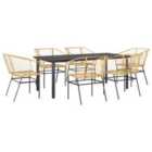 vidaXL 7 Piece Garden Dining Set Brown Poly Rattan Glass