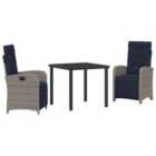 vidaXL Garden Dining Set with Cushion 3 pcs Grey Poly Rattan