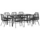 vidaXL 9 Piece Garden Dining Set Black Poly Rattan Glass
