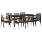 vidaXL 9 Piece Garden Dining Set with Cushions Black Poly Rattan