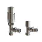 AICA Bathrooms Thermostatic Manual Radiator Valves AngLED 15mm x 1/2'' One Pair Chrome Trv