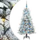 vidaXL Artificial Hinged Christmas Tree with Blue Balls Snow Flocked Green 150 cm PE and PVC