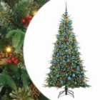 vidaXL Artificial Hinged Christmas Tree with Blue Balls Green 180 cm PE and PVC