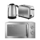 Russell Hobbs Brushed Classics Bundle - Kettle, 2 Slice Toaster, And Manual Microwave