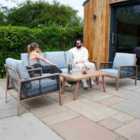 Monstershop Aluminium 4 Piece Sofa Set With Black Rattan Storage Box - Wood Effect