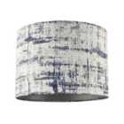 Happy Homewares Unique Navy Blue and Silver Camouflage Jacquard Fabric Drum Lamp Shade