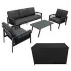 Monstershop Aluminium 4 Piece Sofa Set With Black Rattan Storage Box - Anthracite Grey