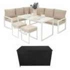 Monstershop Aluminium Corner Sofa Set With Black Rattan Storage Box - White