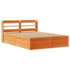 vidaXL Bed Frame With Headboard Wax Brown 120X200 cm Solid Wood Pine