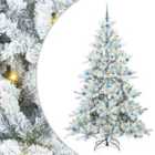 vidaXL Artificial Hinged Christmas Tree with 300 LEDs, Blue Balls Snow Flocked 210 cm PVC
