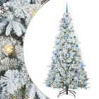 vidaXL Artificial Hinged Christmas Tree with Blue Balls Snow Flocked Green 210 cm PE and PVC