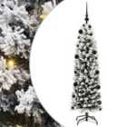 vidaXL Artificial Christmas Tree with 150 LEDs, Black Balls with Stand Snow Flocked Green 150 cm
