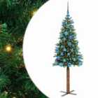 vidaXL Slim Christmas Tree with Blue Balls Green 150 cm PVC and Solid Pine wood