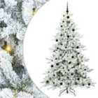 vidaXL Artificial Hinged Christmas Tree with 300 LEDs, Black Balls Snow Flocked 210 cm PVC