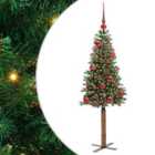 vidaXL Slim Christmas Tree with Red Balls Green 150 cm PVC and Solid Pine wood