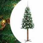 vidaXL Slim Christmas Tree with White Balls Green 150 cm PVC and Solid Pine wood