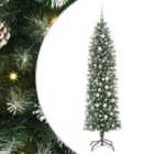 vidaXL Artificial Slim Christmas Tree with White Balls Green and white 210 cm