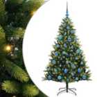 vidaXL Artificial Hinged Christmas Tree 150 LEDs, Blue Balls Green 150 cm