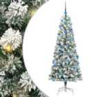 vidaXL Artificial Hinged Christmas Tree with Blue Balls Green and white 180 cm