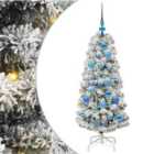 vidaXL Artificial Hinged Christmas Tree with Blue Balls Green and white 120 cm