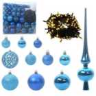 vidaXL Christmas Bauble Set With 300 Leds 120 Pcs Blue Plastic