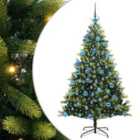 vidaXL Artificial Hinged Christmas Tree 300 LEDs, Blue Balls Green 180 cm