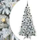 vidaXL Artificial Hinged Christmas Tree with Black Balls Snow Flocked Green 210 cm PE and PVC