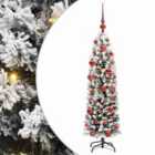 vidaXL Artificial Christmas Tree with 150 LEDs, Red Balls, Flocked Snow with Stand Green 150 cm