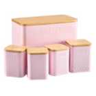 Cooks Professional 5 Piece Tea, Coffee, Sugar, Biscuit & Bread Square Cannister Set with Bamboo Lids & Diamond Pattern - Pink